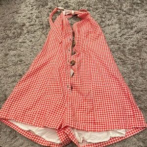 red and white plaid halter romper